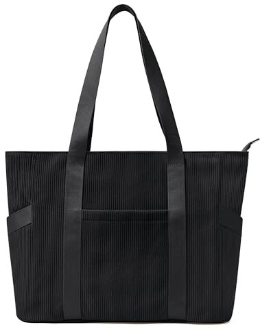 KALIDI Cord Tasche Damen Groß Shopper Cordtasche mit Reißverschluss Tote Bag Schwarze Tasche Handtasche FüR Uni Arbeit Schule