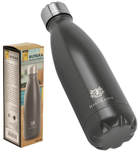 KARL HAUSMANN Borraccia Termica in Acciaio Inox - 500 ml - Grigio Bottiglia Termica - Freddo & Caldo - Borraccia Metallo senza Bpa e Ftalati - Borracce Termiche Acciaio - Borraccia per Fitness, Sport
