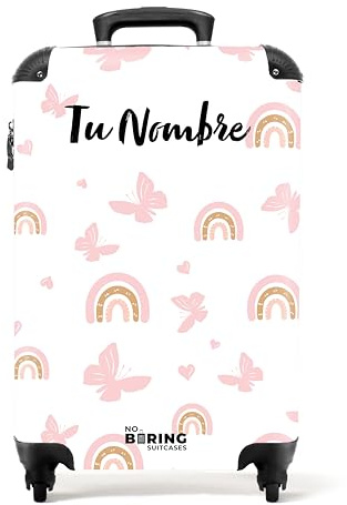 NoBoringSuitcases.com Valigia Bambini, Trolley Bambina, Valigia Personalizzabile, Valigia Trolley, Cabin Go, Blocco del Numero TSA, Bagaglio a Mano, 55x40x20 cm (Arcobaleni rosa, farfalle - Bianco)