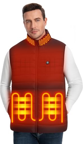 SIMQELLI Chaleco Calefactable con 4 Zonas de Calentamiento para Actividades al Aire Libre en Invierno, con 7.4V 10000mAh Batería (FR/ES, Letras, L, Regular, Regular, Negro)