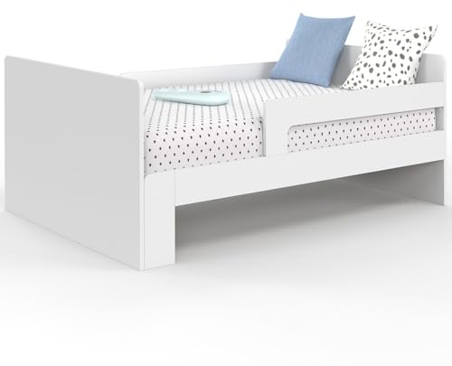 IDMarket - Lit Simple évolutif Gaspard 90 x 140/190 cm avec sommier et barrières Bois Blanc
