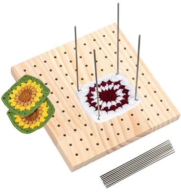 Crochet Blocking Board and Pins Wooden Granny Square Blocking Board for Crochet and Knitting Projects with 9 Stainless Steel Pegs Delicate and small Bamboo Crochet Kits for Beginners Adults (5.9inch)