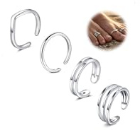 WillTen 4Pcs Silver Gold Toe Rings for Women, Minimalist Adjustable Open Band Toe Rings Summer Beach Foot Jewelry for Women, Simply Thin Flower CZ Knot Foot Finger Jewelry for Hawaiian Beach Summer