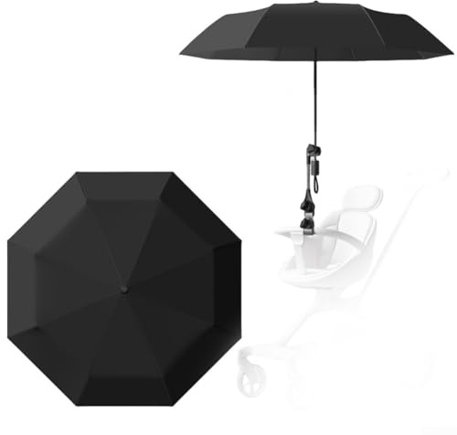 Parasol para cochecito de bebé UPF 50+ con marco de metal, paraguas grande de 100 cm para cochecito de bebé, cubierta ajustable con clip en color negro