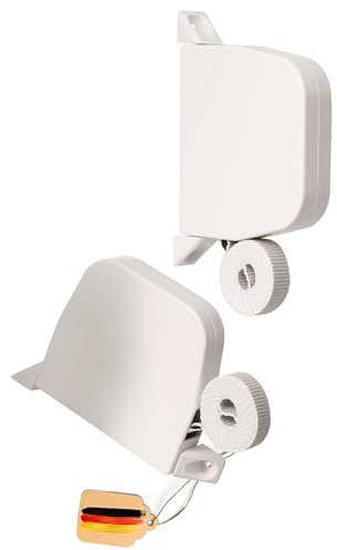 Rollwin 2x Rolladen Gurtwickler Aufputz - aus Deutschland - 185mm Lochabstand Weiß - Maxi Rollladen Aufwickler mit 5m Gurt 23mm Grau genoppt Maxi Wickler aufklappbar inklusive Rolladengurt