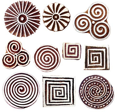 Royal Kraft Wooden Stamps for Block Printing on Saree Border, Textile, Clay, Pottery, Tattoo (Set of 10) MXtag0008
