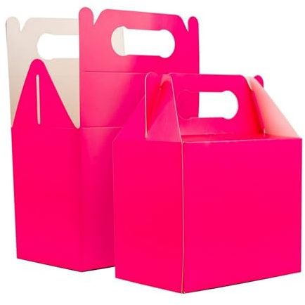 SHATCHI 30Pcs Hot Pink Party Food Lunch Boxes Takeaway Containers 14x12x10 cm - Meal Treat, Candy, Cookie, Toys, Cake Packing for Kids Birthday, Wedding, Catering Events, Picnics Party Bags