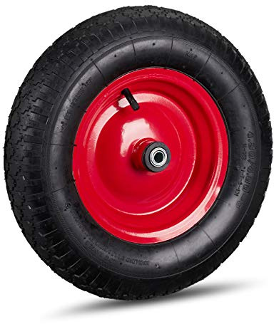 Relaxdays 2X Ruota per Carriola 4.80 4.00-8, ad Aria, & Cerchione in Acciaio, 3 Adattatori, Max 120 kg, Nero Rosso