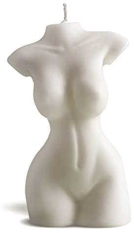 nudu - Candela per corpo – Candela decorativa in cera d'api naturale – cera di soia – fatta a mano – decorazione – sostenibile – Woman/Guy – Herra 243 g – Bianco/crema