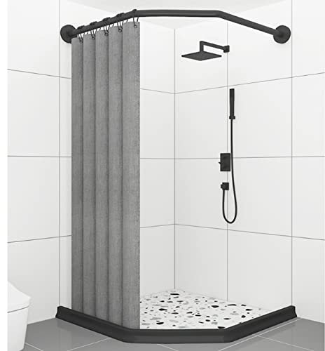 Duschvorhangstange Winkel Badewanne, Diamond Form Duschstange Ecke Badewanne Edelstahl Teleskopstange Ohne Bohren Geschwungenes Vorhangschiene FüR Umkleidekabine(Size:mit Stausee,Color:Schwarz)
