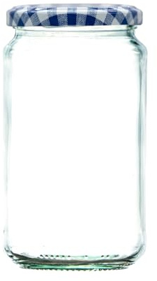 Wares of Knutsford 1lb / 370ml Airtight Glass Jam Jars with Coloured Twist Lids | Preserving Jars for Jam, Honey, Chutney & Marmalade | Dishwasher Safe (Blue Gingham Lid, 36)
