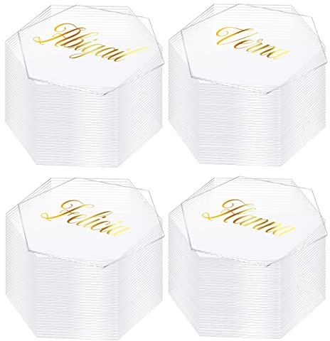 Chunful 120 Pcs Clear Acrylic Place Cards Acrylic Table Number Card Blank Name Plate Seating Chart Sign for Wedding DIY Table Setting Banquet Dinner Party(Hexagonal Style)