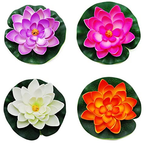 SunaOmni Plantes D'étang Flottantes, Nénuphars pour Étangs Artificiel Artificiel Nénuphar Mousse Lotus Fleur Étang Décor pour Étang Patio Jardin Piscine 4 Pcs