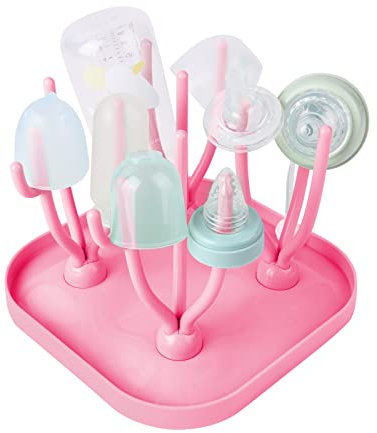Vicloon Trockenständer Babyflaschen, Trockenständer für Babyflaschen mit Abtropfschale, BPA frei Babyflaschen Zubehör zum Trocknen von Babyflaschensaugern - Rosa