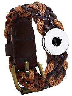 ANDANTE Leder Armband für Chunks Click-Buttons mit Druckknopf-Verschluss (18-22 cm) Vintage Dunkel-Braun