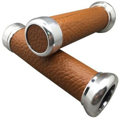 1 Paire de poignées de Moto universelles en Aluminium et Cuir PU Marron 22 mm 7/8'' pour Guidon de Moto et Scooter Vintage