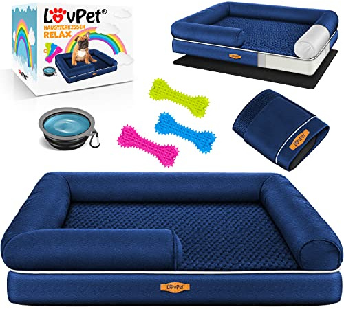 Lovpet® Letto Ortopedico per Cani, Cuscino per Cani, Cesto Relax, Inclusi Ciotola + 3X ossi da Masticare, Divano per Cani di Piccola, Media e Grande Taglia, Rivestimento Rimovibile e Lavabile