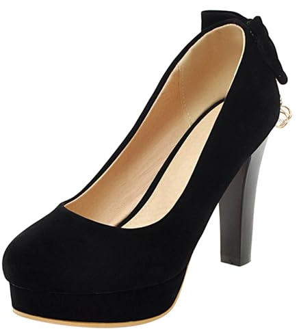 Décolleté con Tacco Largo da Donna, Pompe al Tallone Alto Punta Rotonda Senza Chiusura Scarpe da Sera con Plateau Bowknot Moda Hyujdr Nero Numero 47 EU