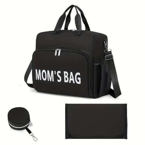 Generic Mom's Bag, Wickeltasche, Baby Wickelrucksack inklusive Wickelunterlage, extra kleiner Tasche und Umhängegurt (Schwarz)