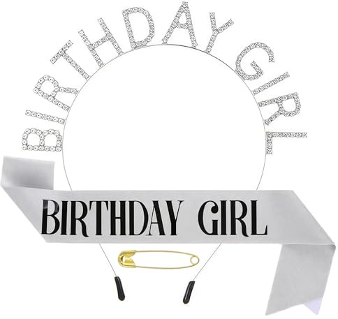 Corona di Compleanno, Cintura Compleanno, Corona Principessa, Compleanno Corona Tiara e Sash, Strass Corona Diadema con Satin Sash Compleanno Copricapo Decorazioni (argento) (argento)