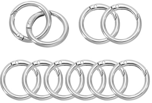 PATIKIL 33mm OD Anillos de Resorte, 10pcs Anillos de Llavero Metálicos Redondos con Clip de Resorte de Gatillo para Llaveros, Bolsos, Hebillas para Hacer Manualidades, Tono Plateado