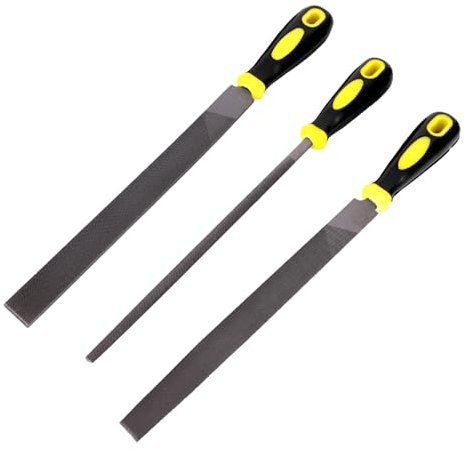 BetterJonny Juego de 3 limas de metal de 8 pulgadas. Contiene una lima de metal de acero al carbono profesional plana/semicircular/redonda para dar forma a metal de diamante, madera, plástico y más