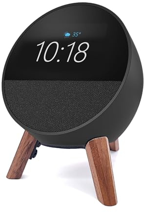 Counlisha Äkta träfäste för Echo Spot (modell 2024), smart väckarklocka, stativmonteringstillbehör, skyddar Alexa Square för bättre ljud, säkert och stabilt trähandtag