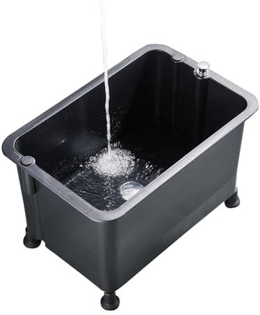 Slop Sinks,Floor Type Deepening Mop Sink, Plastic Utility Sink Laundry Tub, Large Capacity Mobile Free Standing Wash for Home Bathroom Balcony (Color : Black, Size : 60x39x38cm)