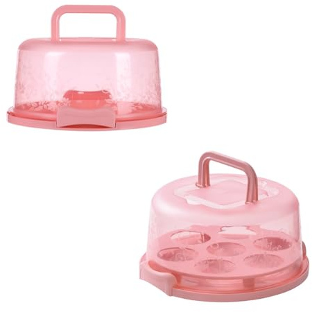 Kznifmk Scatola per il trasporto di torte con coperchio e manico, scatola per , scatola per , con manico, scatola per il trasporto di torte rosa