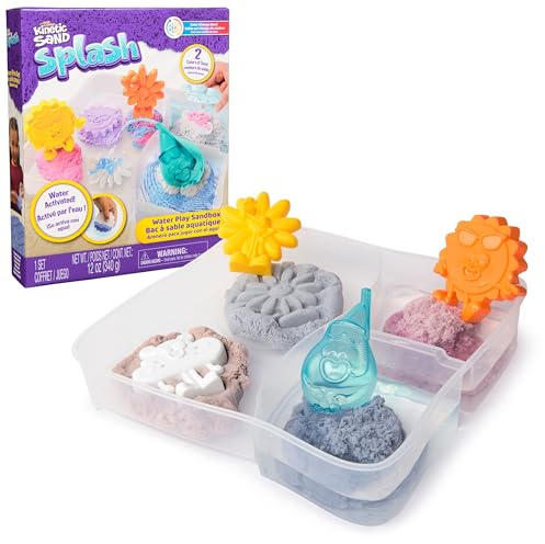 Kinetic Sand Splash, Water Play Sandbox with 12oz Color-Change Play Sand, 4 Molds & Tray (Amazon Exclusive), Toddler Toys, Kids Toys for Girls & Boys