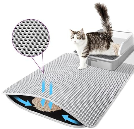ZVD Tapis Litiere Chat,Tapis de Litière pour Chat Avec Couche Antidérapante,Tapis pour chat Imperméable, Antidérapant, Tapis Chat,Tapis de Toilette Chat pour Les Types de Chat Bac à Litière (Gris)