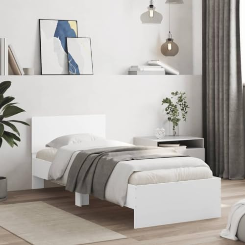 MOBCANT Giroletto con Testiera,Telaio letto Letto frame Letto singolo Letto per Anziani utilizzabile per Dormitorio Camera da letto Scuola Camera degli ospiti Bianco 90x200 cm in Legno Multistrato