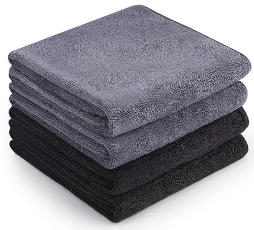 4 Pack Microfibre Gym Towel, 75x35 cm Fast Drying Sports Gym Towel for Men Women, Super Absorbent Lightweight Workout Towels for Yoga Travel, Gym Fitness, Camping(Black, Dark Grey)