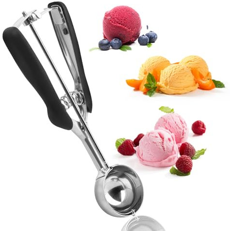 QOUBNIC Cucchiaio per Gelato 5cm, 1 Pezzi Paletta Gelato Acciaio Inox 304 Porzionatori da Gelato con Grilletto per Gelati Polpette di Riso Palline di Melone Torte Biscotti Impasto Polpa di Frutta