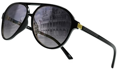 80Days Pilot Lunettes de soleil – Classic Double Bridge, détails métalliques élégants, protection UV400, Noir brillant/gris dégradé