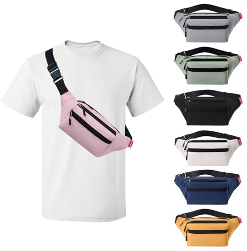 Risipu Bauchtasche für Herren und Damen, leicht, wasserabweisend, mit verstellbarem Gürtel und 3 Reißverschlusstaschen, modische Bauchtasche für Reisen, Laufen, Wandern, Radfahren, rose, 33