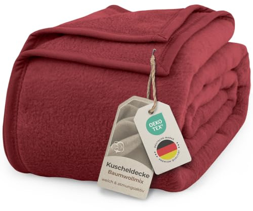 LAYNENBURG Premium Baumwolldecke 150x200 cm - Oeko-TEX 100 - Baumwollmix Kuscheldecke - Decke als Wohndecke, Sofa-Decke & Couchdecke - Wolldecke kuschelig-warm aus Baumwolle (Bordeaux)
