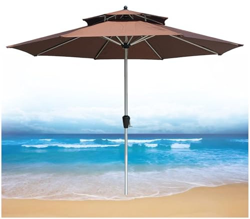 ZEEKYFOR Ombrellone da Esterno per Patio, 9 Piedi, Ombrellone da Mercato con 8 Robuste Stecche, Ombrellone per Cortile, Spiaggia, Piscina, Terrazza, Giardino, Tavolo e Sedia,Brown