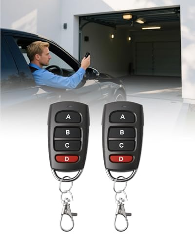 2 Piezas 433Mhz Mando Garaje Universal, Mando Puerta Garaje Universal Distancia Inalámbrico Señal Estable Clonador con 4 Botones Duplicador Puerta Codigo Fijo para Puertas de y Cancelas Portones