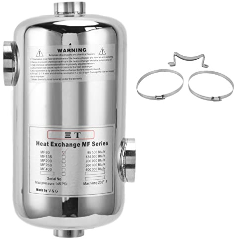 Kuuleyn Heat Exchanger, Stainless Steel SPA Circulating Heating, 25KW Swimming Pool Heat Exchanger Thermostat Circulating Heating Equipment for SPA Pool Supplies