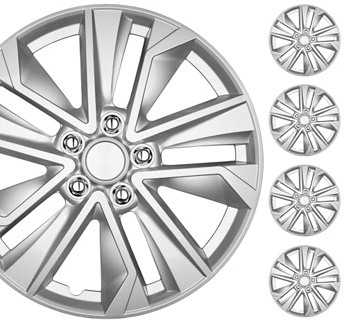 BDK 16 Inch Hubcaps Set of 4 – OEM Replacement Snap-On Wheel Rim Covers - Universal Fit Car Wheel Cover for Cars, Trucks, SUV, Vans Durable ABS Silver 10-Spoke Hub-Cap Car Accessories Exterior