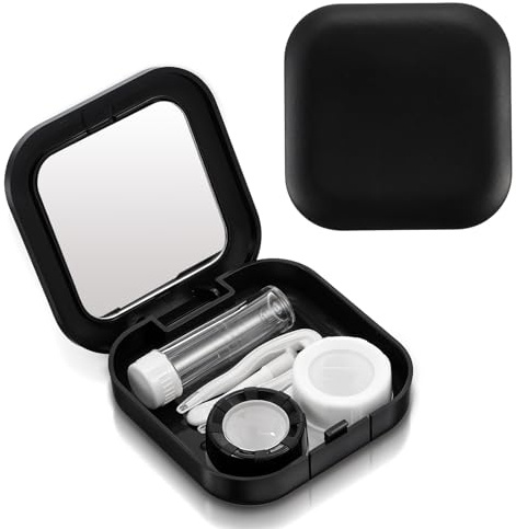 Classicseali 2 pezzi Contact Lenses Case per lenti a contatto, scatola per lenti a contatto con applicatore e pinzette, accessori per lenti a contatto per viaggi, casa, ufficio (nero)