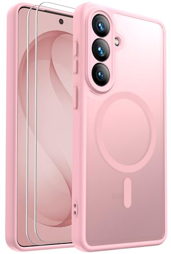 for Samsung Galaxy S26 Case, with Screen Protector X2, Pink | Full Camera Protection, Fit for Magsafe, Translucent Matte, Military Grade Drop Proof, Shockproof Protective Phone Cover