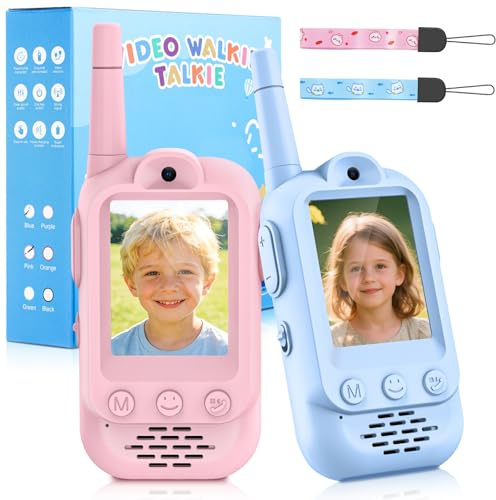 Walky Talkie - Juego de 2 walkie talkie para niños a partir de 3, 4, 5, 6, 7, 8 años, recargable, con pantalla de 2,0 pulgadas, radio de 2 vías, regalo de Navidad, juguete para niños y niñas de 3 a 12