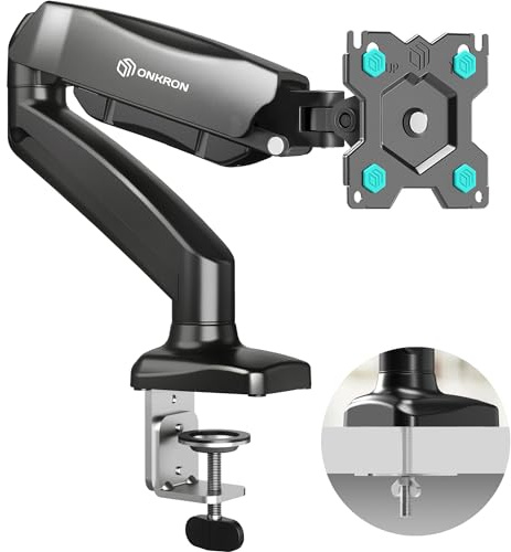ONKRON Single Monitor Arm Desk Mount for 13-32 Inch Screens up to 8 kg, Full Motion Desktop Monitor Stand VESA 75x75 & VESA 100x100, Gas Spring Screen Stand for Desk, Clamp & Grommet Black G80-B