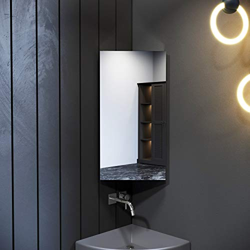 ELEGANT 600x300mm Bathroom 3 Shelves Cabinet with Mirrors Lightweight Pull Out 1 Corner Door Wall Mounted Storage Units