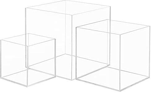 BELLE VOUS Cajas de Metacrilato Transparente (Pack de 3) Cubos 3 Tamaños Distintos - Vitrina Expositora para Colecciones – Organizar/Proteger del Polvo – Figuras de Acción, Miniaturas, Juguetes