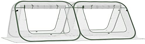 Outsunny Mini Serre Pop-up de Jardin Mini Serre Tunnel Serre à tomates Toit Pointu 4 Portes zippées Enroulable - dim. 2,4L x 1,2l x 0,75H m - Sac Transport Inclus - PE Blanc Vert