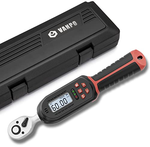 VANPO Digitaler Drehmomentschlüssel 3/8 Zoll Fahrrad & Motorrad, ± 2% Fehlergenauigkeit, 3-60 Nm Drehmomentschlüssel klein mit voreingestellter Speicher Summer und LED-Anzeige