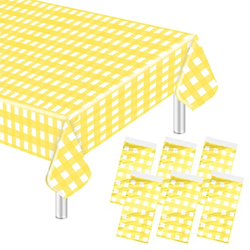 6-pack gul Gingham engångsduk 54 x 108 vit och gul rutig bordsduk i plast vattentät pappersduk för bröllop baby shower picknick födelsedagsfest gul plastbordsduk